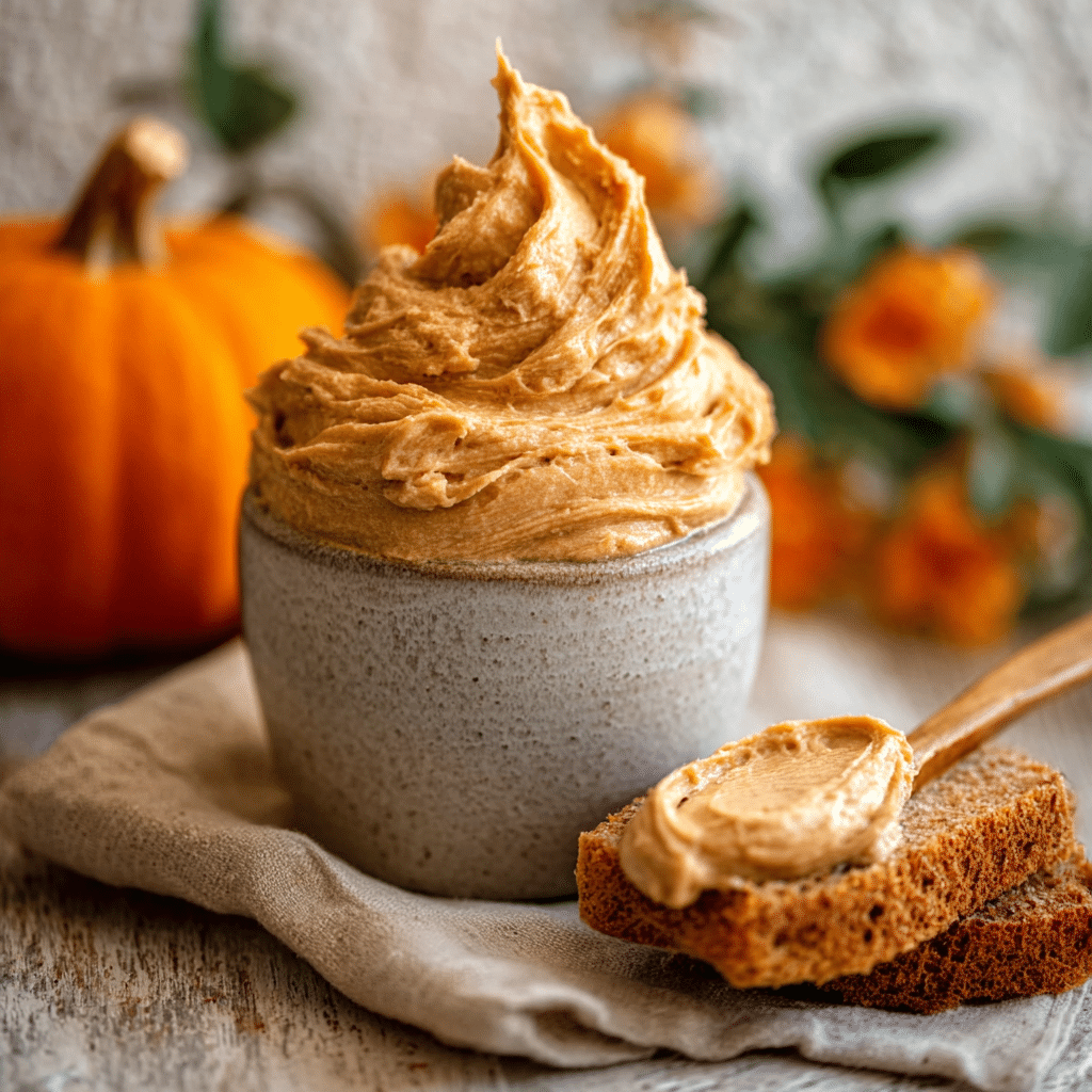 Pumpkin spice honey butter topped with cinnamon in a small cup with fall decor