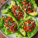 Chicken Tinga Lettuce Wraps with tomatoes and avocado