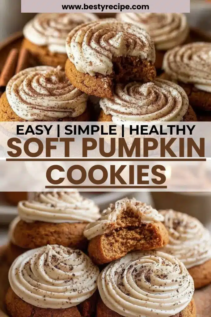 Soft Pumpkin Cookies: The Best Recipe with Cream Cheese Frosting 1 Soft pumpkin cookies with cream cheese frosting on a plate
