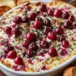 Delicious baked cranberry cream cheese dip served in a dish