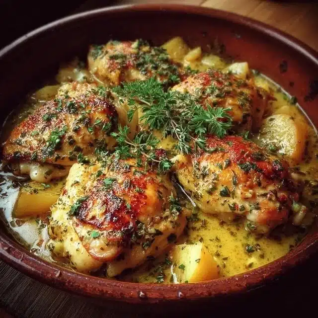 Delicious Chicken Normandy served with apples and creamy sauce