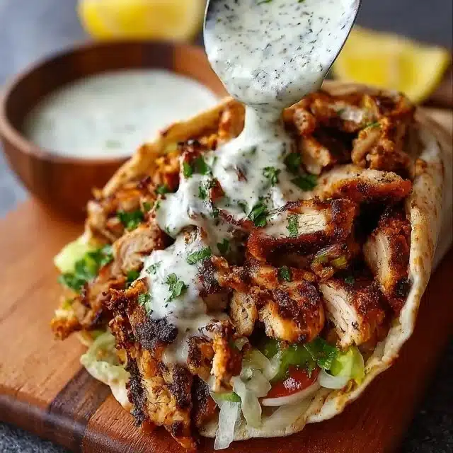 Delicious Chicken Shawarma served with creamy garlic sauce