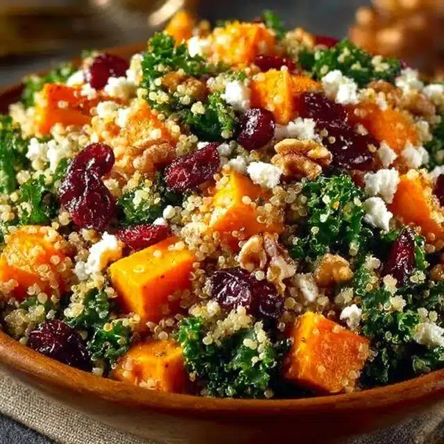 Healthy roasted butternut squash with quinoa bowl garnished with herbs