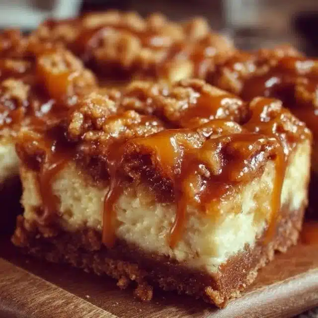 Delicious Caramel Apple Cheesecake Bars with creamy filling and caramel drizzle