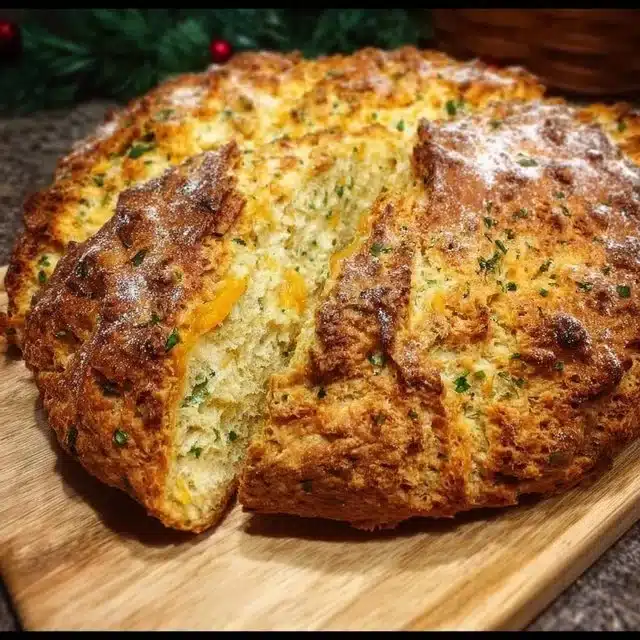 Homemade Cheddar and Herb Soda Bread fresh out of the oven