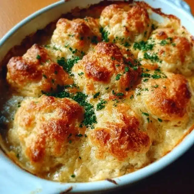 Cheddar Bay Chicken Cobbler with cheesy biscuit topping and savory filling