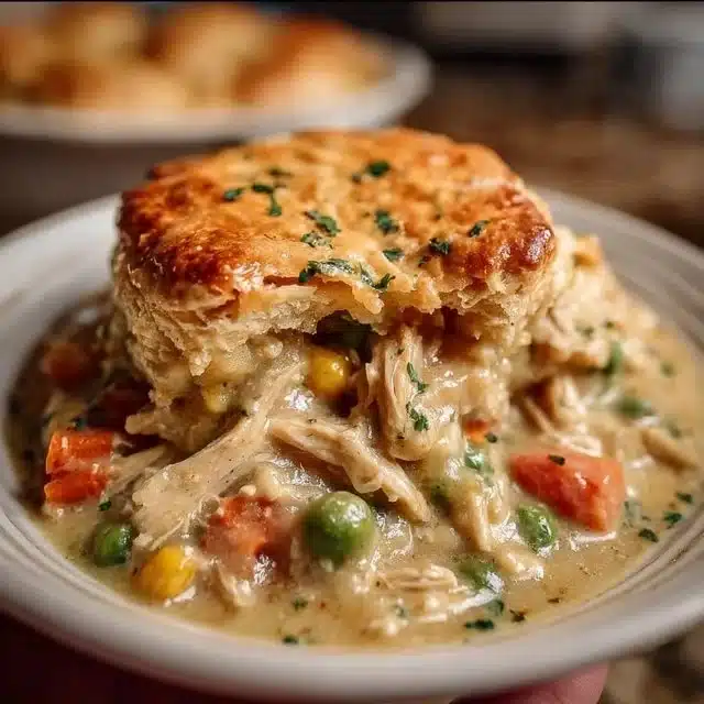 Delicious Crock Pot Chicken Pot Pie served in a rustic bowl for a cozy dinner.
