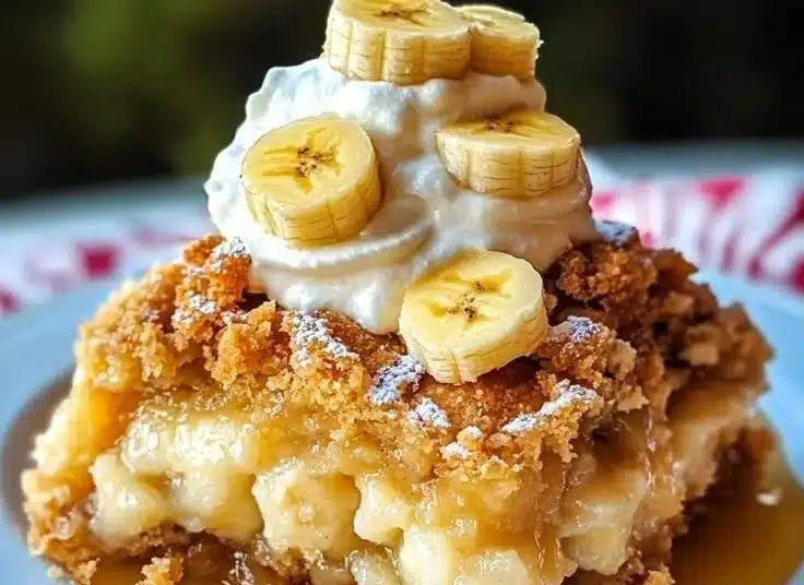 Delicious Southern banana cobbler dessert served in a rustic dish