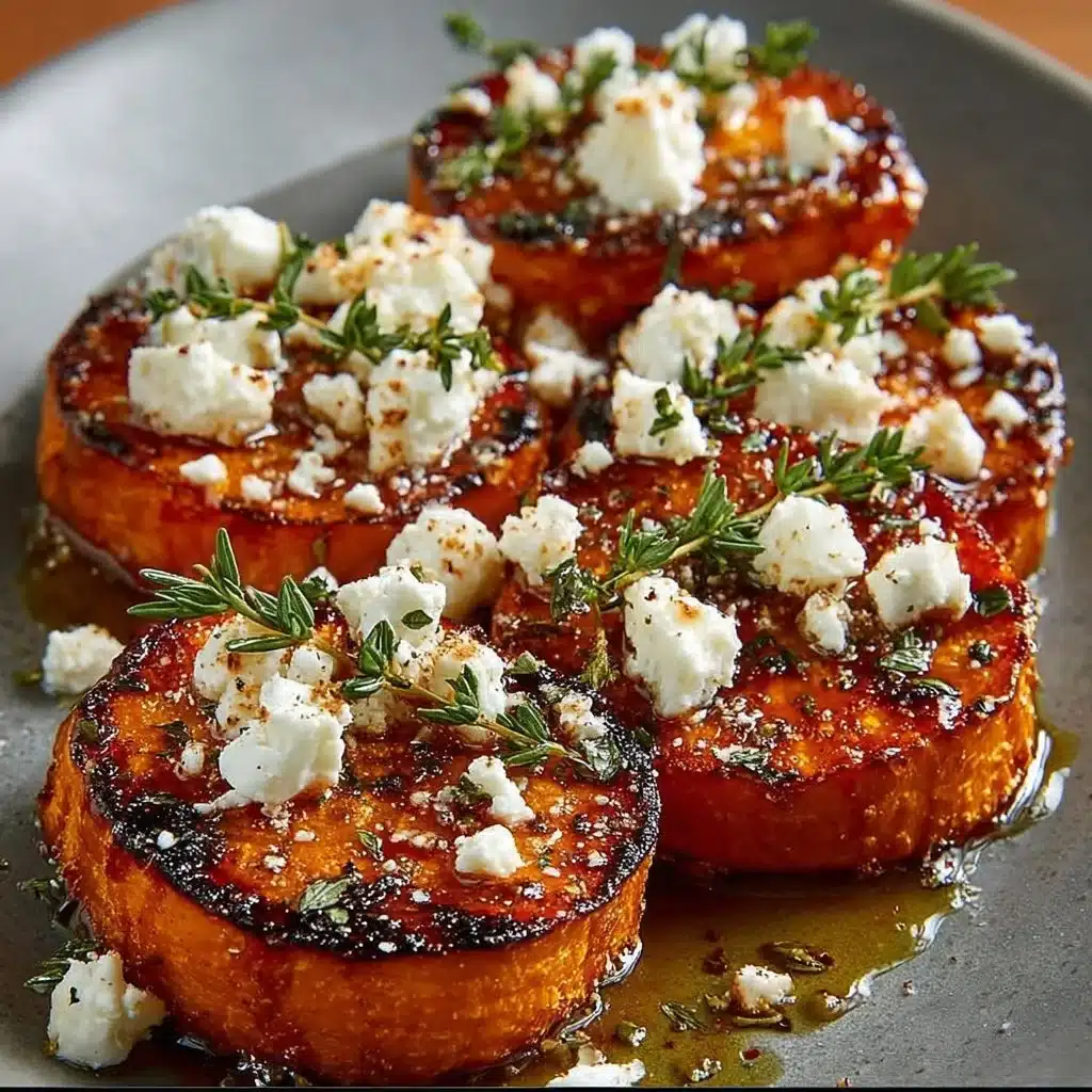 Gourmet honey feta sweet potato rounds topped with honey and herbs