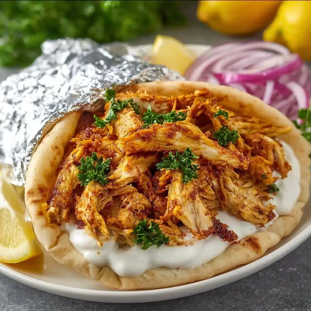 Delicious Slow Cooker Chicken Shawarma served with fresh toppings