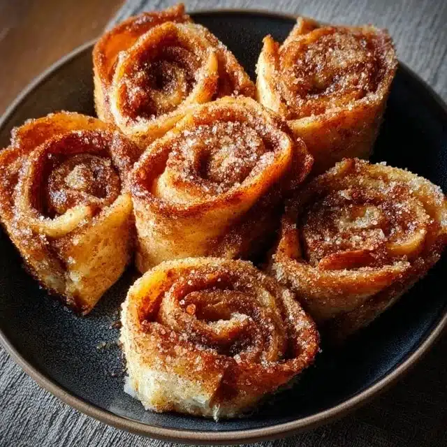 Freshly made air fryer cinnamon sugar tortilla rolls topped with sugar