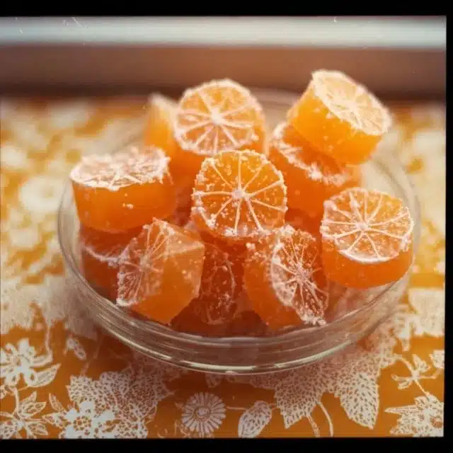 Classic homemade orange candy recipe ingredients and final product