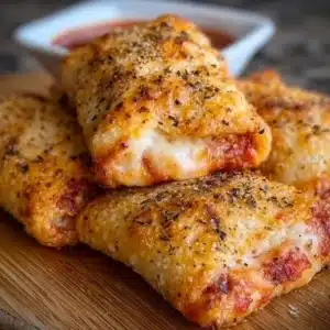 Crispy air fryer pizza rolls served on a plate