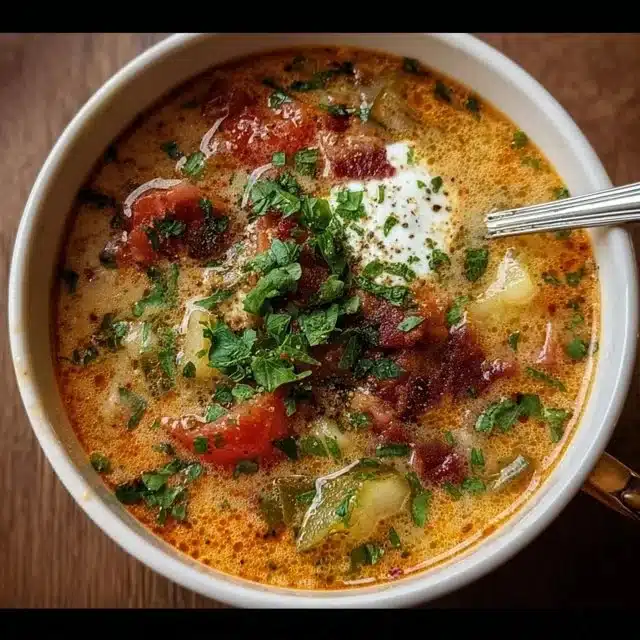 Bowl of Italian Penicillin Soup with fresh herbs and vegetables