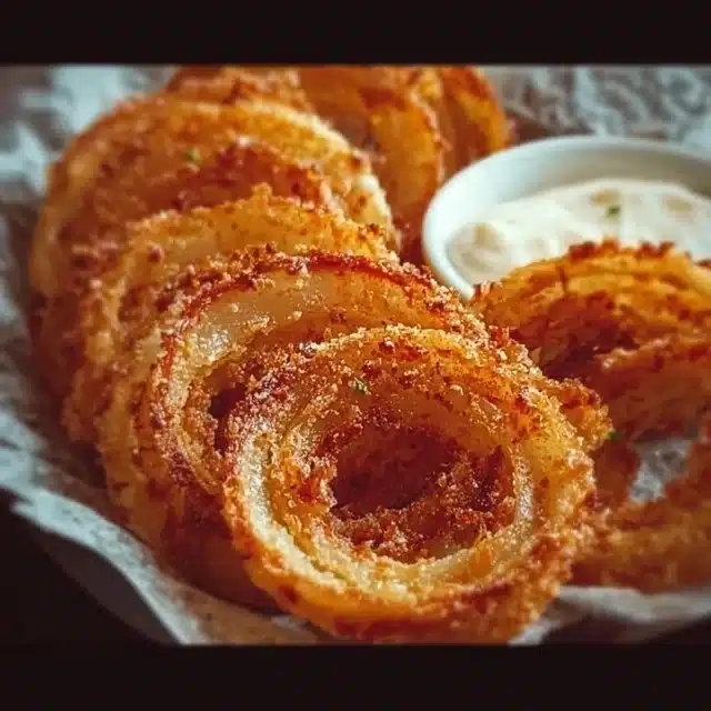 Low-carb baked onion rings on a plate, crispy and delicious snack alternative