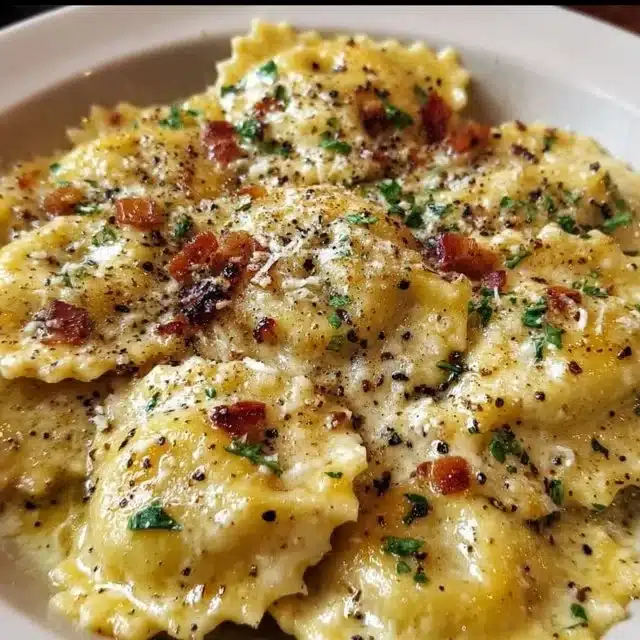 Olive Garden Ravioli Carbonara dish showcasing creamy sauce and ravioli