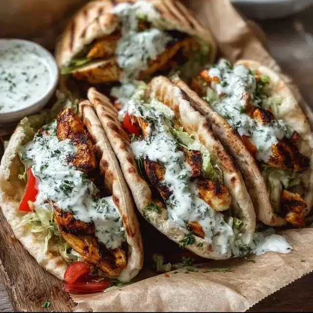 Sheet Pan Chicken Pitas with Herby Ranch served on a plate