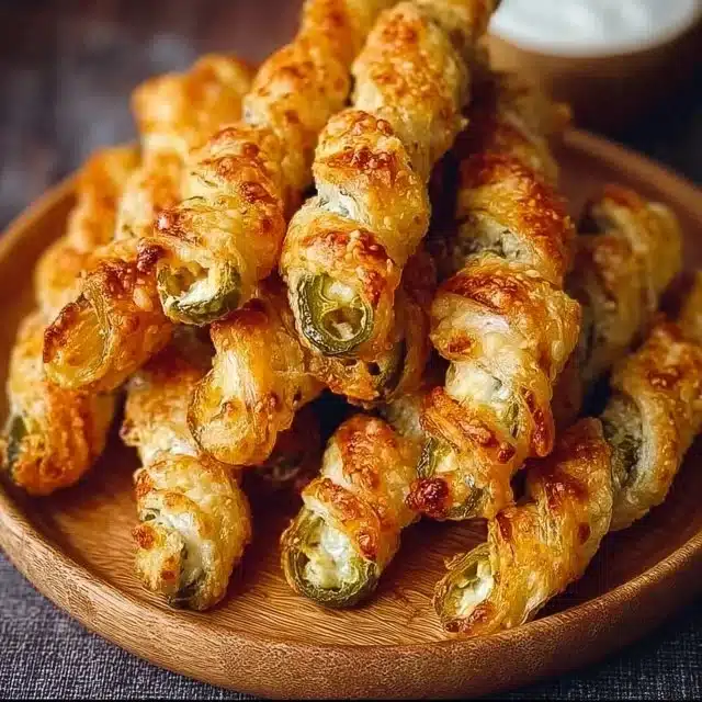 Delicious spicy jalapeno popper twists on a platter ready for serving.